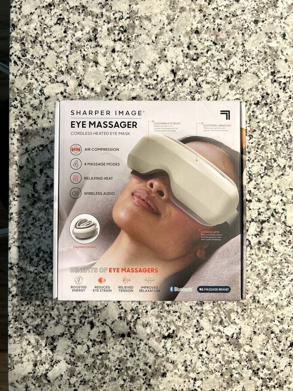 Sharper Image Eye Massager Cordless Heated Eye Mask with Bluetooth